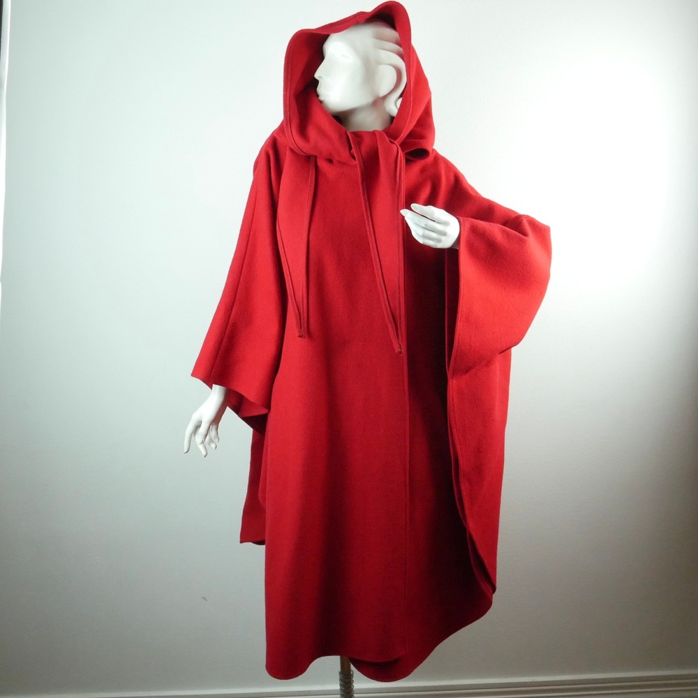 Vintage Red Wool Hooded Cape Coat Cloak One Size Retro Cosplay Fall Renaissance